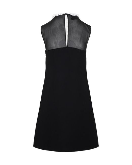 Miu Miu Black Cady Mini-Dress With Lace Jabot