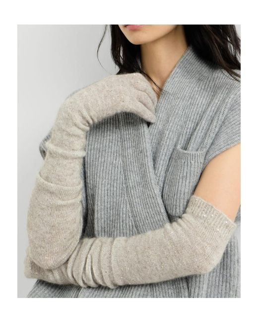 Brunello Cucinelli White Lace Flowers Knit Long Gloves