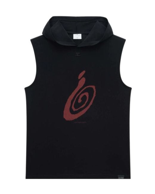 Courreges Black Hooded Sleeveless T-Shirt for men