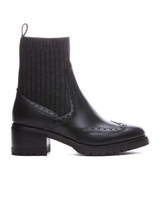 Santoni Black Sock-Style Slip-On Ankle Boots
