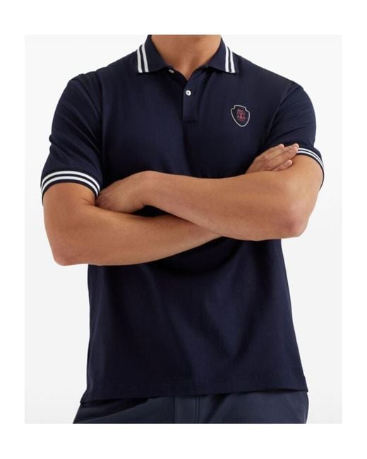 Brunello Cucinelli Blue Logo Embroidered Short-Sleeved Polo Shirt for men