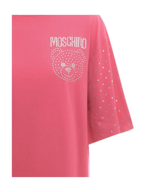 Moschino Pink Crystal-Embellished Teddy Logo T-Shirt Dress