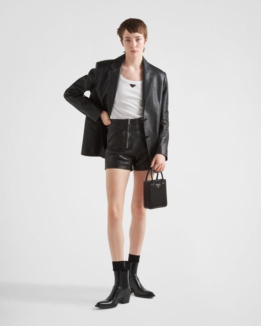 Prada Black Leather Shorts