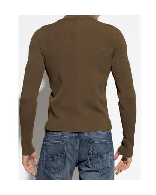 DIESEL Green Logo Plaque Ribbed-Knit Top for men