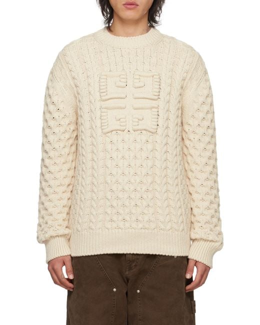 Givenchy White 4G Cable-Knit Sweater for men