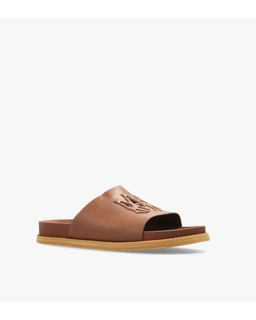 Amiri Brown Logo Leather Slides for men