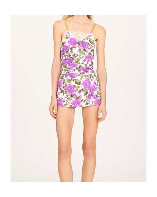 Chloé Purple Chloé Rose-Print Ruched Bodysuit
