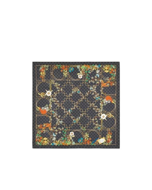 Gucci Gray Floral Print Scarf