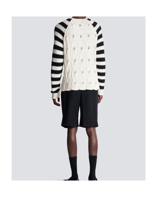 Balmain White Cable Knit Jumper for men