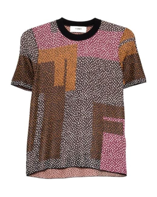 Fendi Pink Geometric-Pattern T-Shirt