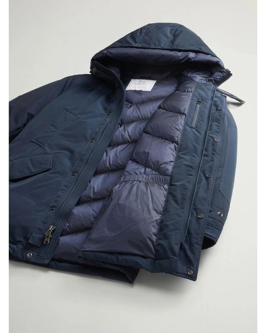 Woolrich Blue Zippered Hooded Parka Down Jacket for men