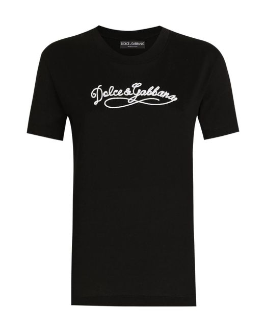 Dolce & Gabbana Black Logo Embroidered Crewneck T-Shirt