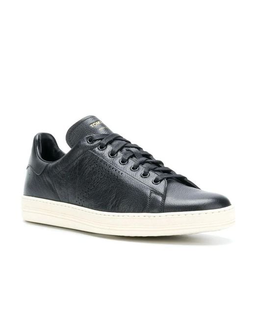 Tom Ford Blue Hollowed-Out T-Shaped Casual Sneakers for men