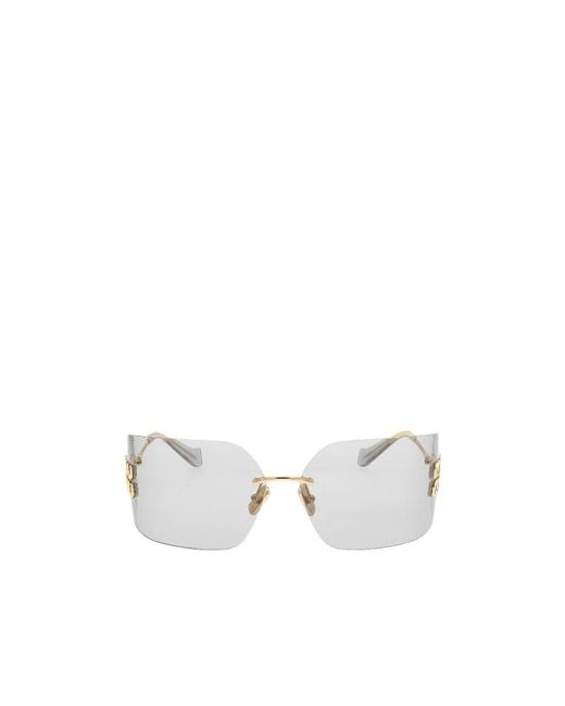 Miu Miu White Eyewear Logo-Plaque Oversize-Frameless Sunglasses