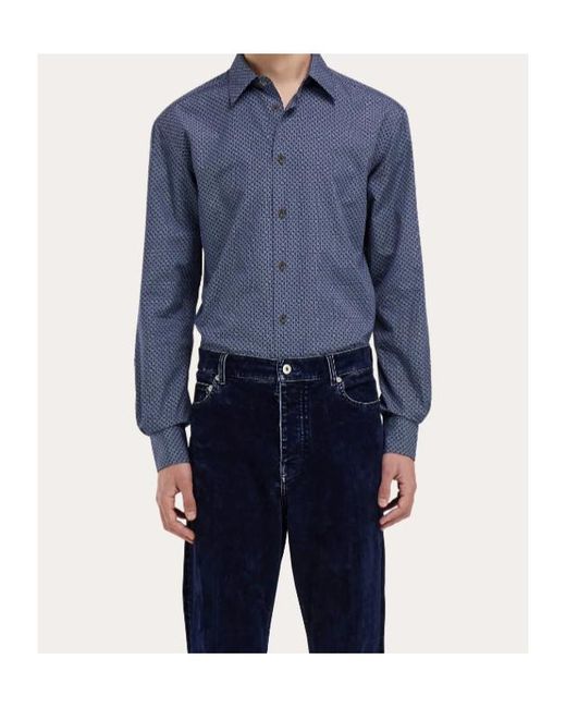 Ferragamo Blue Ferragamo Monogram-Pattern Button-Up Shirt for men