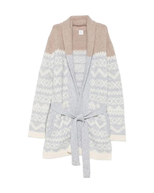 Eleventy White Patterned-Jacquard Belted Cardigan for men