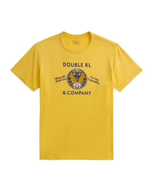 RRL Yellow Ralph Lauren Slogan-Printed Crewneck T-Shirt for men