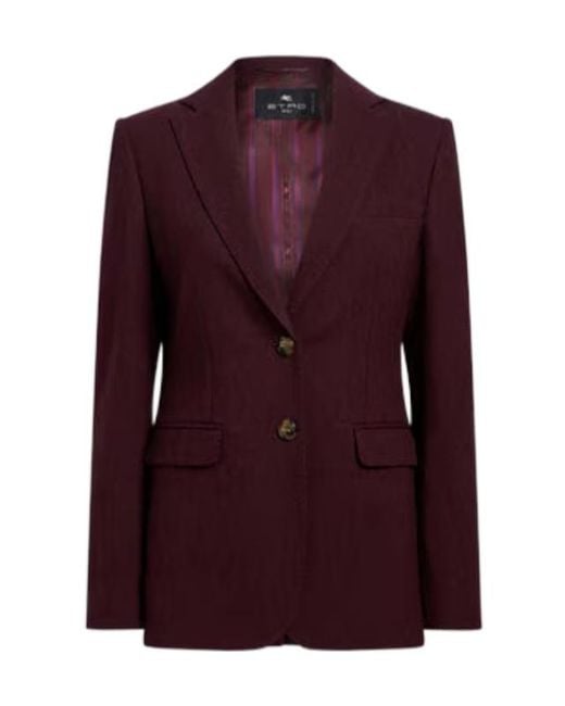 Etro Purple Single-Breasted Wool Jacquard Jacket With Medallion Motif