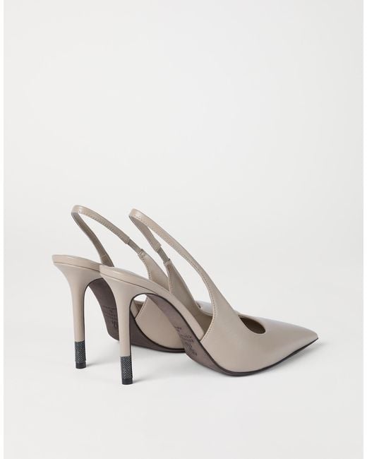 Brunello Cucinelli White Pointed Slingback Pumps