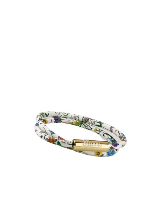 Gucci Metallic Leather Double Bracelet With Script
