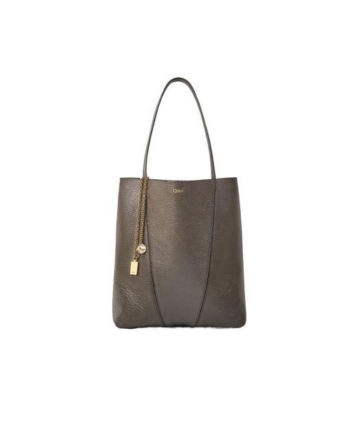 Chloé Brown Chloé Spin Charm Detailed Tote Bag
