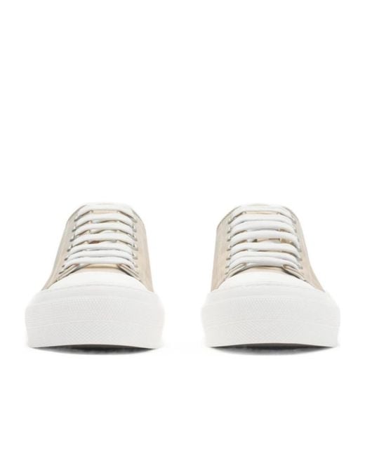 Burberry White Checked Lace-Up Sneakers