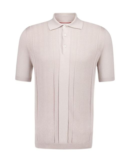 Brunello Cucinelli Pink Short-Sleeved Knitted Polo Shirt for men