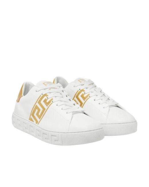 Versace White Greca Embroidered Low-Top Sneakers for men