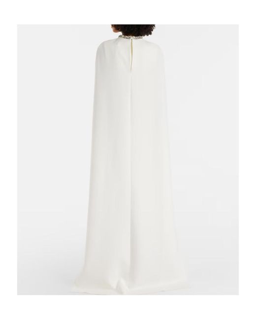 Roland Mouret White Crystal-Embellished Caped Crepe Gown