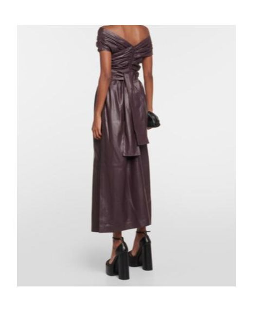 Altuzarra Purple Corfu Off-Shoulder Leather Maxi Dress