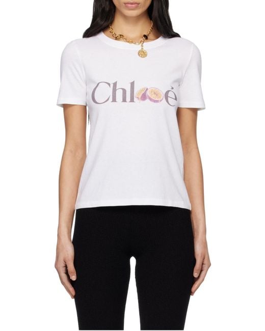 Chloé White Chloé Logo Printed Crewneck T-Shirt