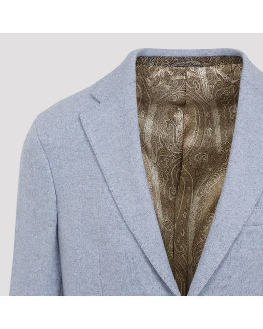 Etro Blue Logo Patch Single-Breasted Blazer for men