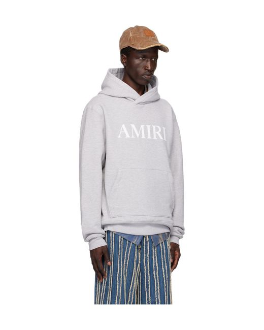 Amiri Gray Logo Printed Hoodie for men