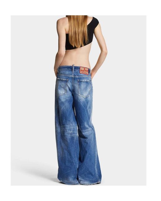 DSquared² Blue Wide-Leg Distressed Jeans