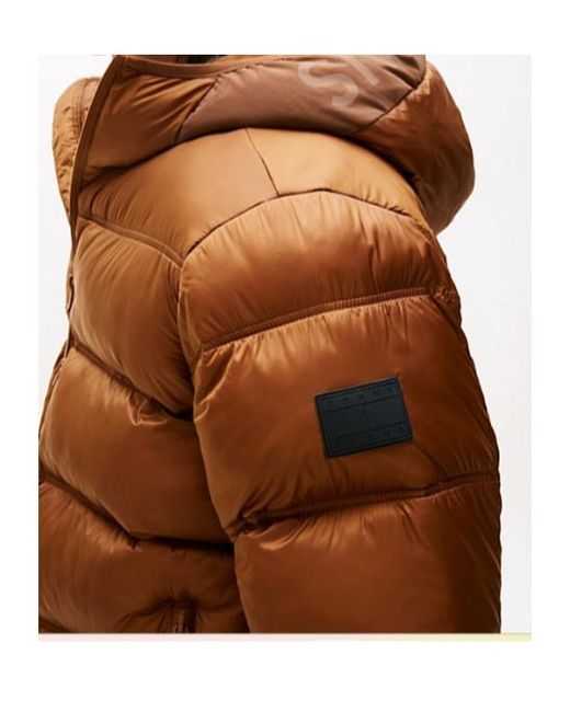 Tommy Hilfiger Brown Tonal Logo Hooded Puffer Jacket for men