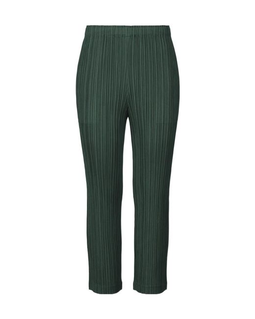 Pleats Please Issey Miyake Green Plissé-Effect Trousers