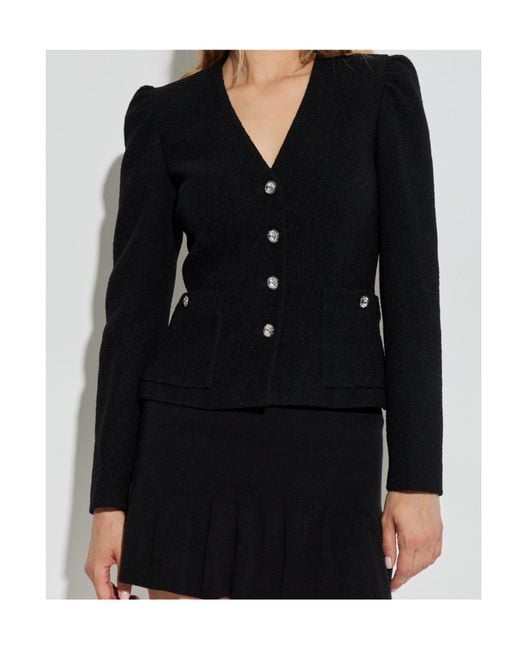 Alessandra Rich Black V-Neck Button Embellished Blazer