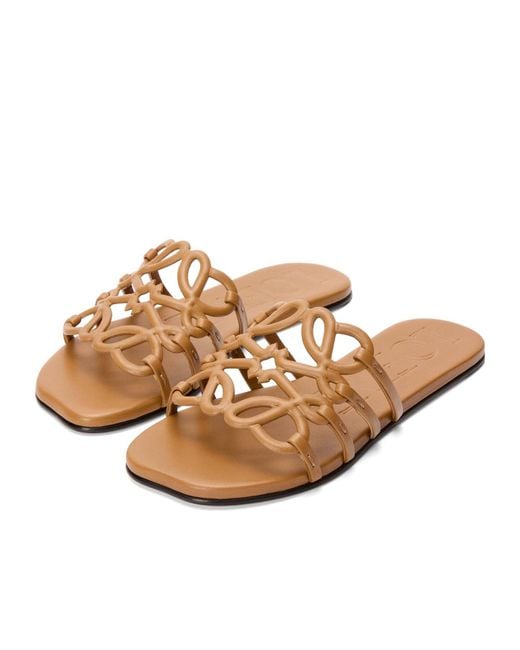 Loewe Brown Petal Anagram Calfskin Sandals
