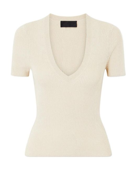 Nili Lotan White V-Neck Knit T-Shirt