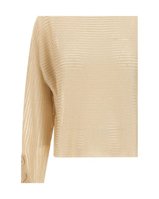 Liu Jo Natural Semi-Sheer Striped Oversized Knitted Sweater