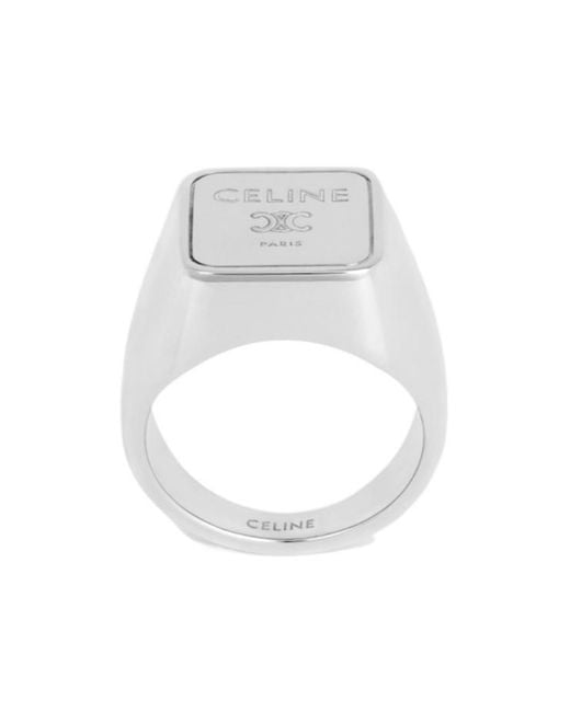 Céline White Triomphe Square Signet Ring for men