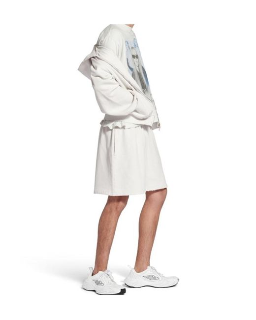 Balenciaga White Logo Embroidered Bermuda Shorts for men