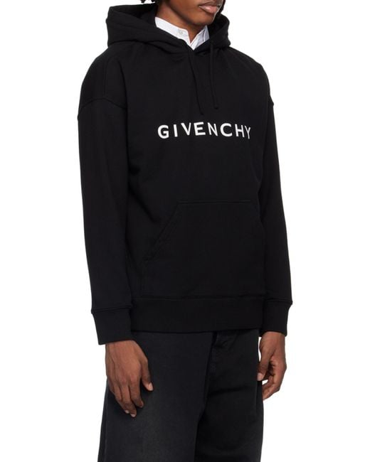 Givenchy Black Logo Printed Drawstring Hoodie for men