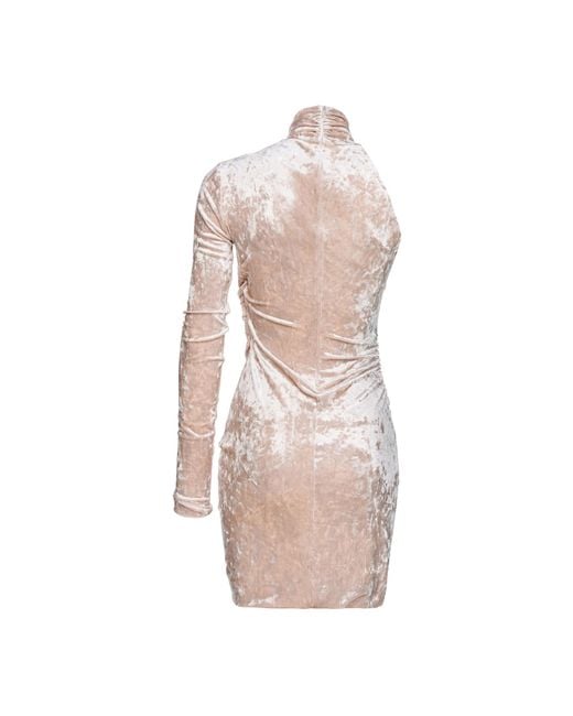Pinko White Asymmetrical-Sleeve Gathered Mini Dress