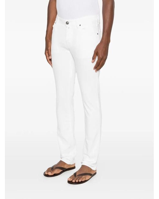 Jacob Cohen White Logo-Patch Five-Pocket Jeans for men