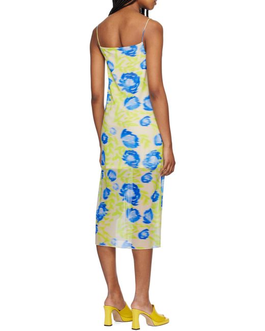 Ganni White Printed Mesh Slip Dress