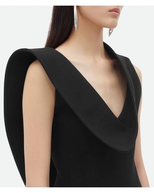 Bottega Veneta Black Structured V-Neck Midi Dress