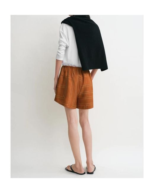 Totême  Brown Totême Monogram Embroidered Mid-Rise Shorts