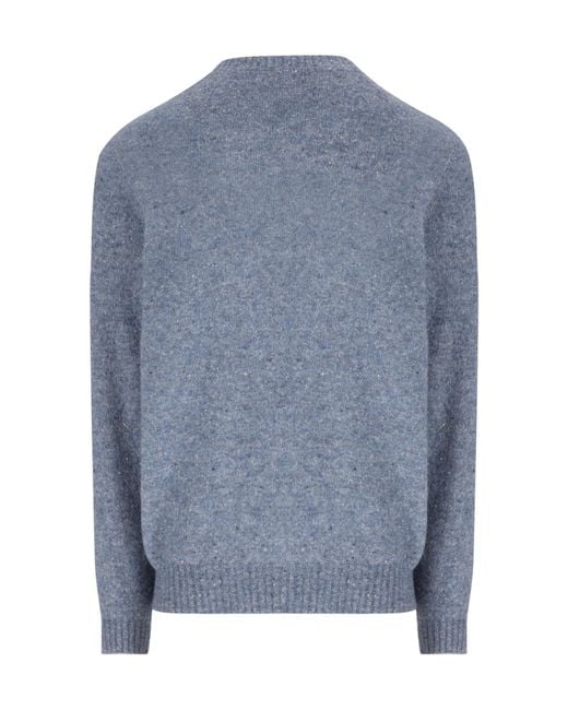 Brunello Cucinelli Blue Mottled Crew Neck Knitted Sweater for men