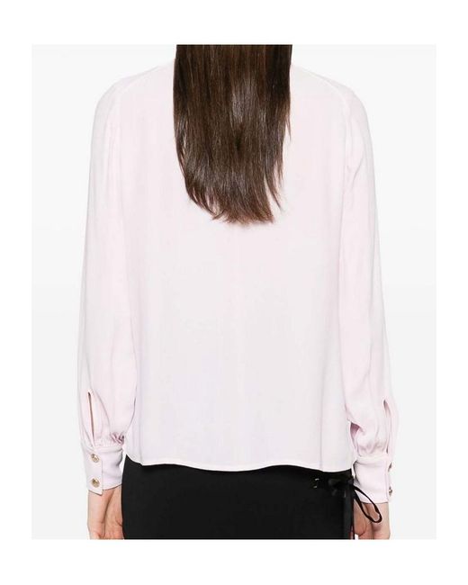Elisabetta Franchi White Piping Tie-Neck Georgette Blouse